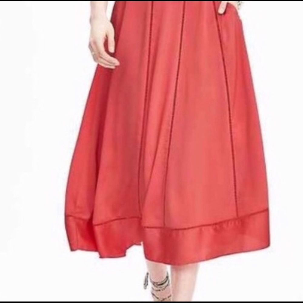 Banana Republic coral silk/poly midi skirt